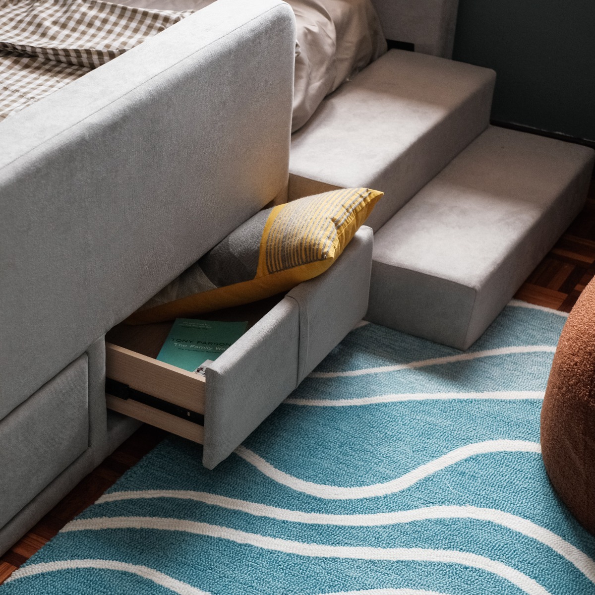 Tom Flint Grey Kids Single Bed with 2 Drawers