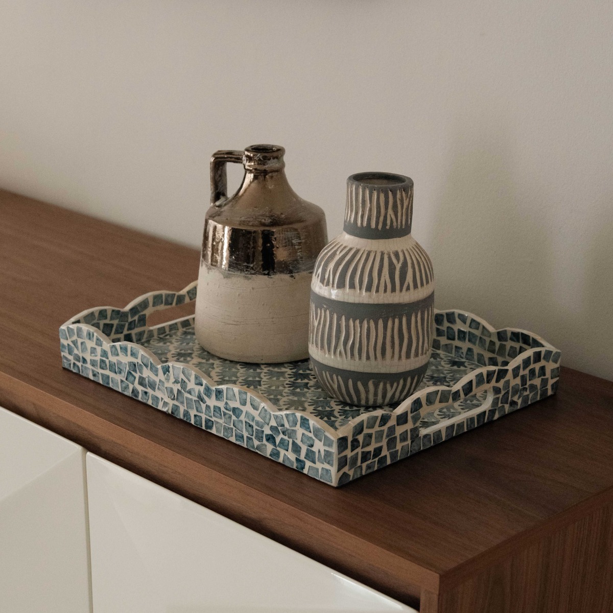 Capiz Turquoise Rectangular Tray - 40x32.5cm