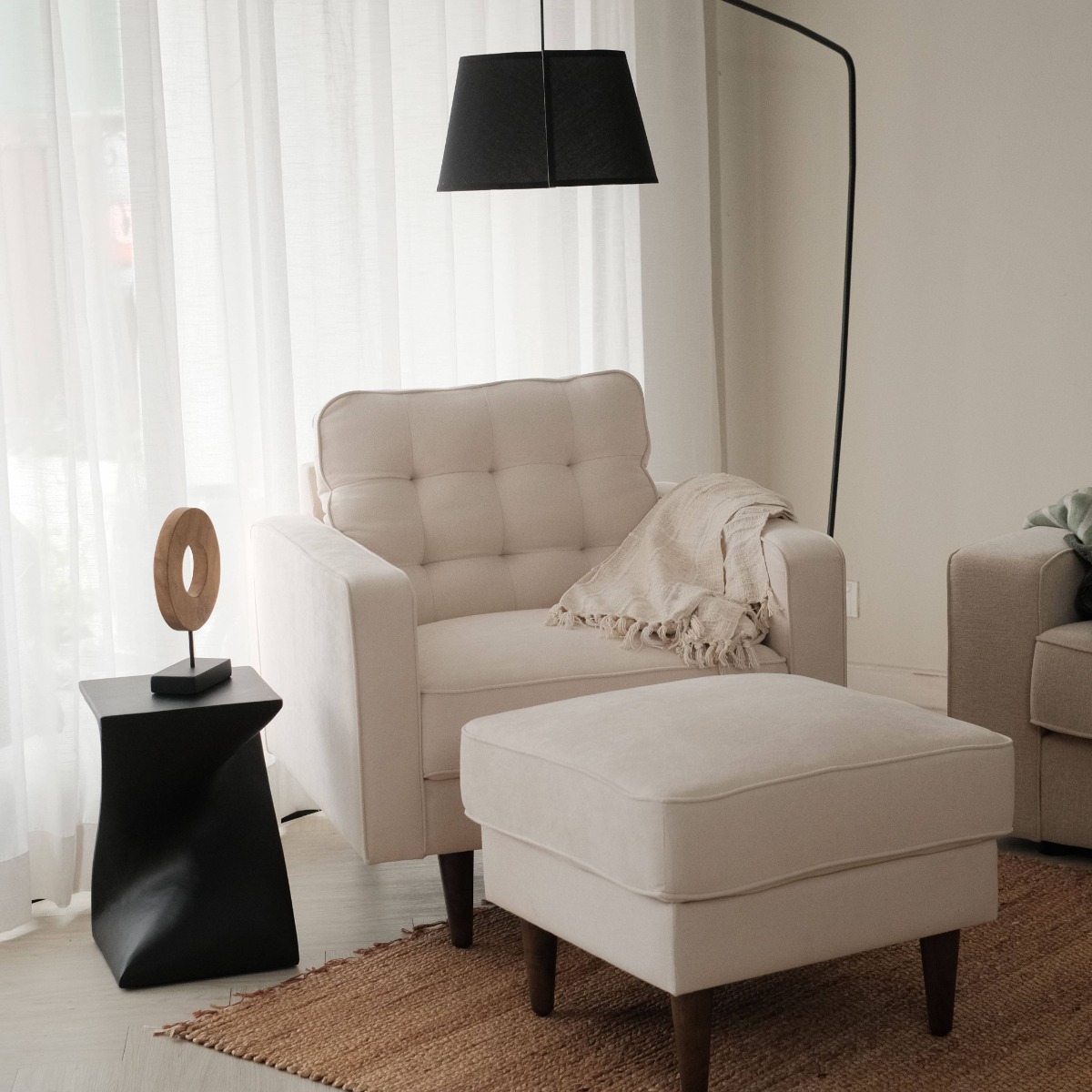 Jane Oatmeal Mid-Century 1 Seater Sofa