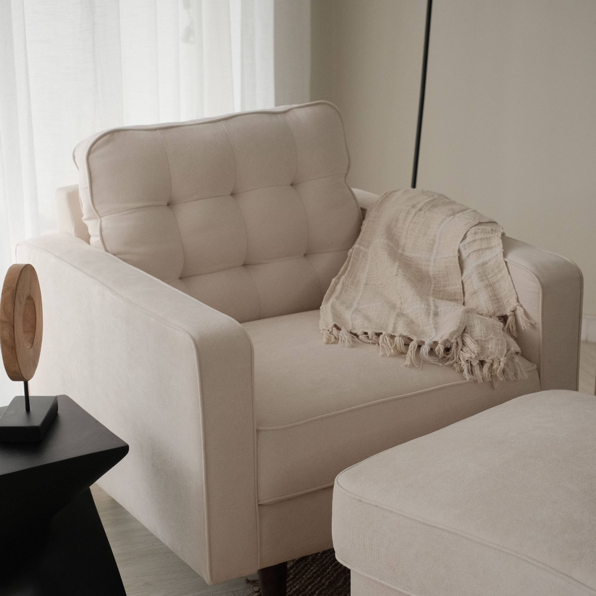 Jane Oatmeal Mid-Century 1 Seater Sofa