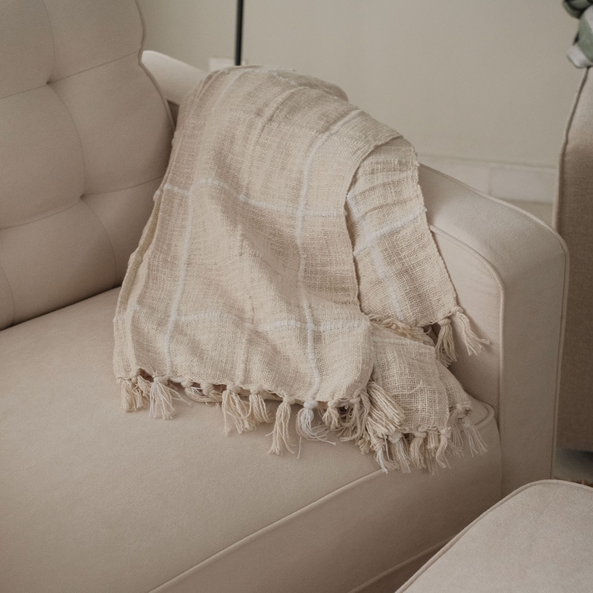 Auth Checked Natural Cotton Throw 125x150