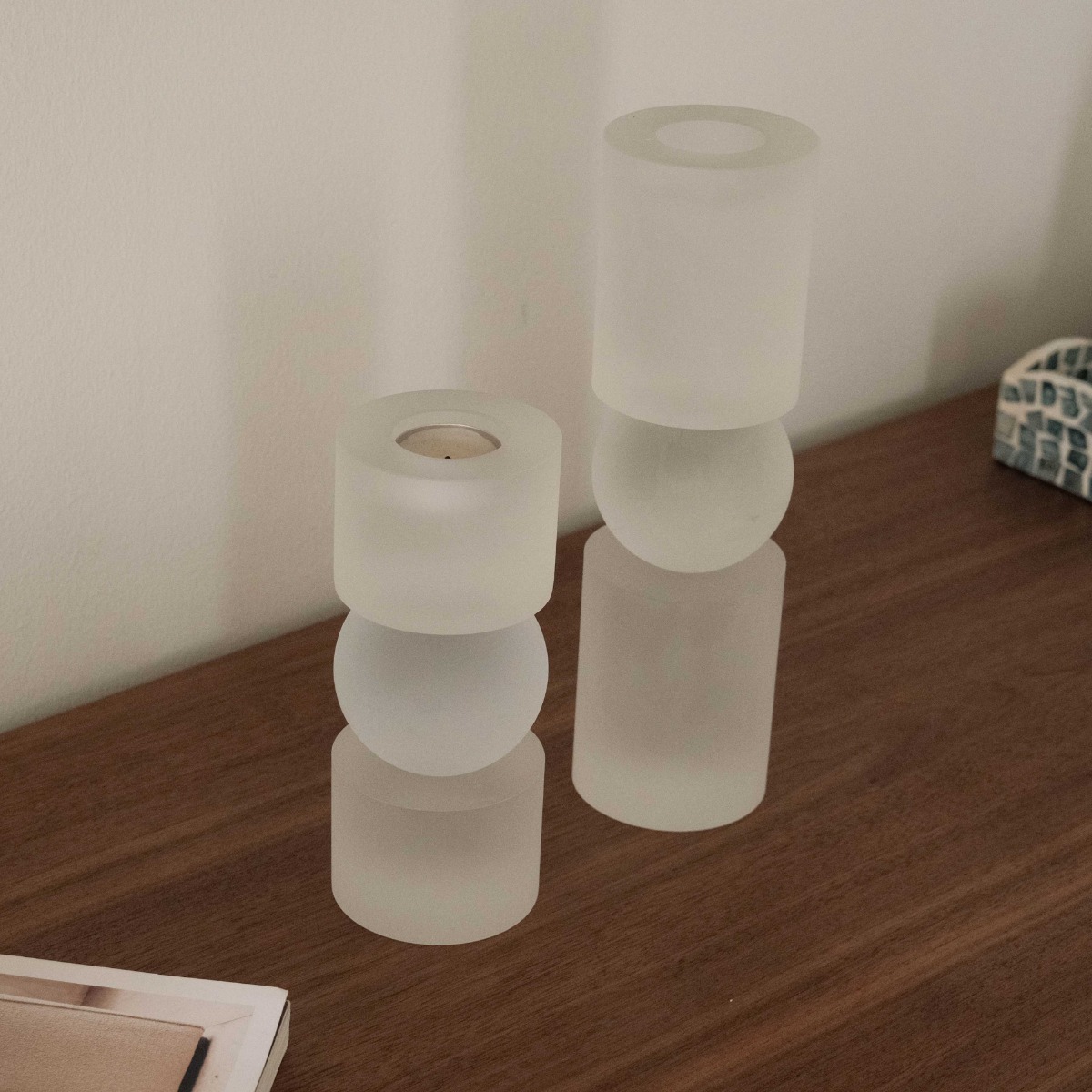 Lila Frosted White Glass Candle Holder - Tall
