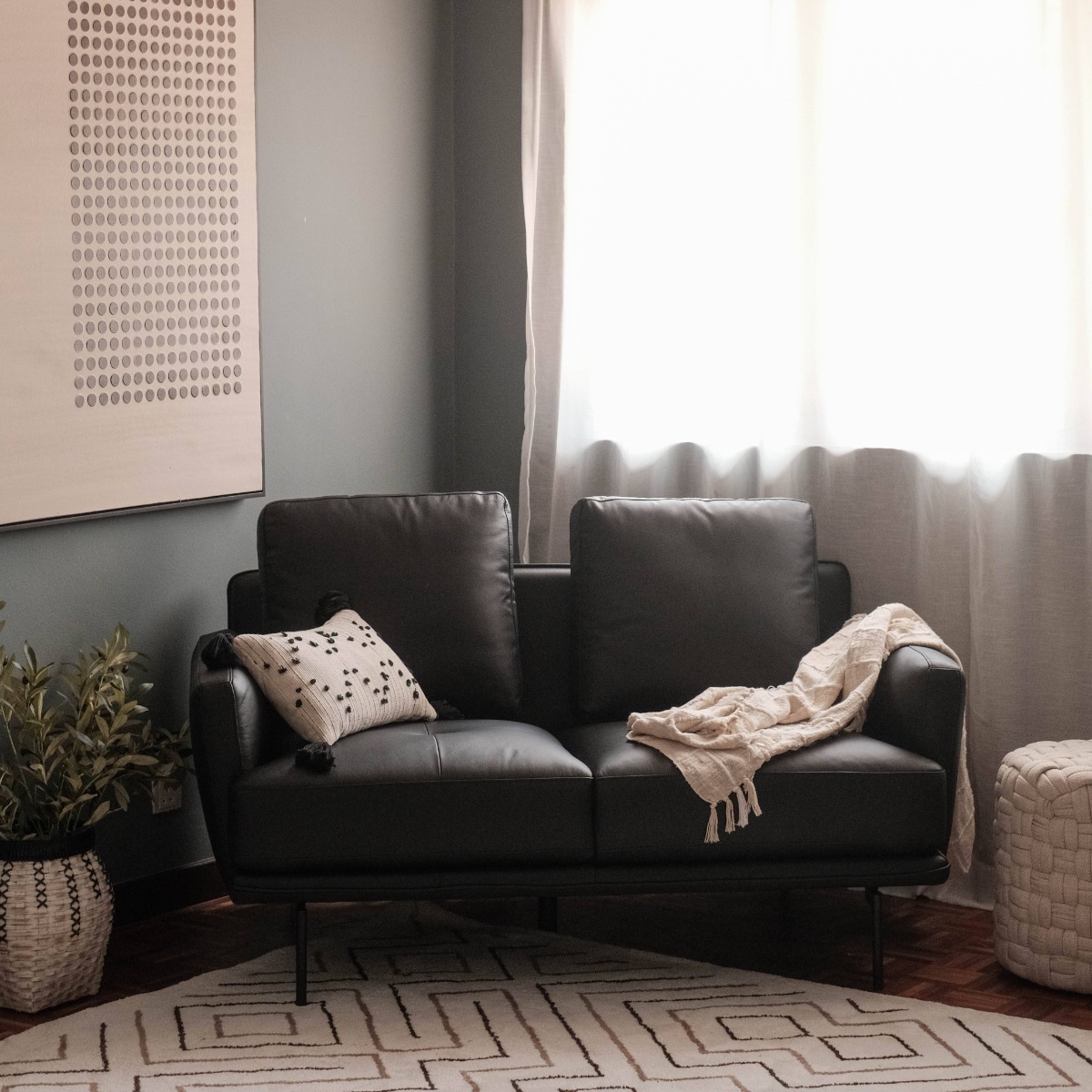 Karl Ebony Full Leather 2 Seater Sofa
