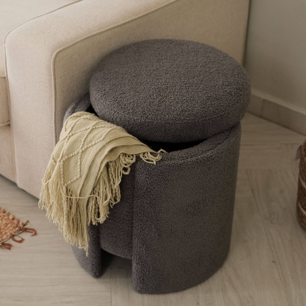 Pluto Teddy Grey Storage Stool