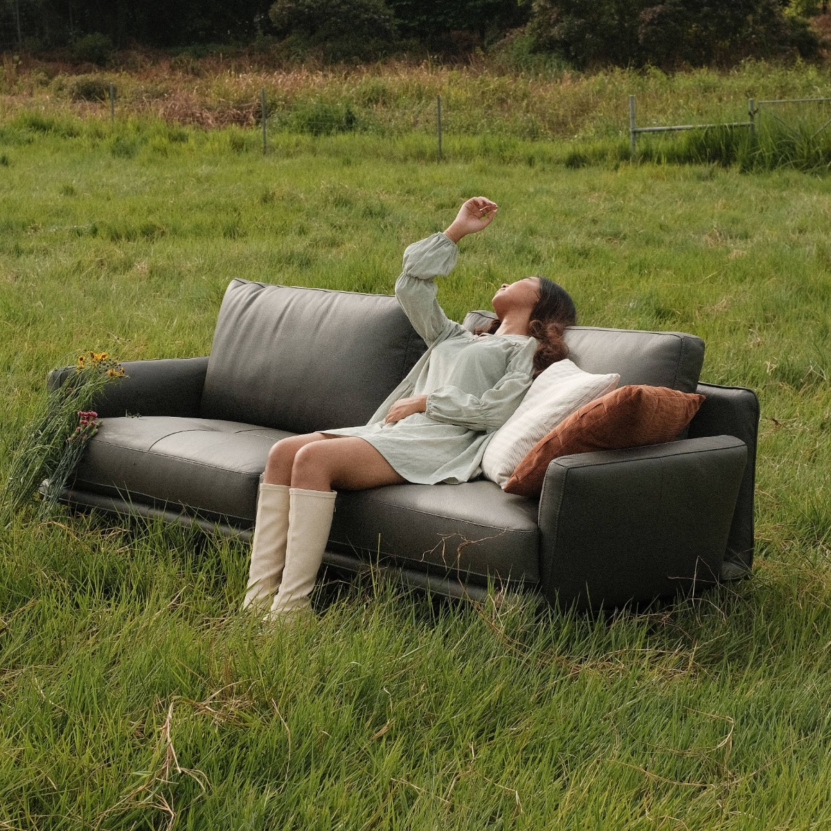 Karl Smoke Grey Full Leather 4 Seater Sofa