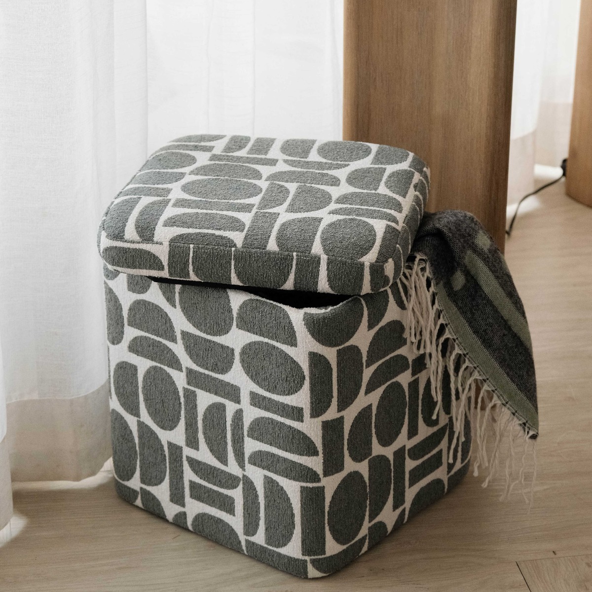Jose Jacquard Sea Green Storage Stool
