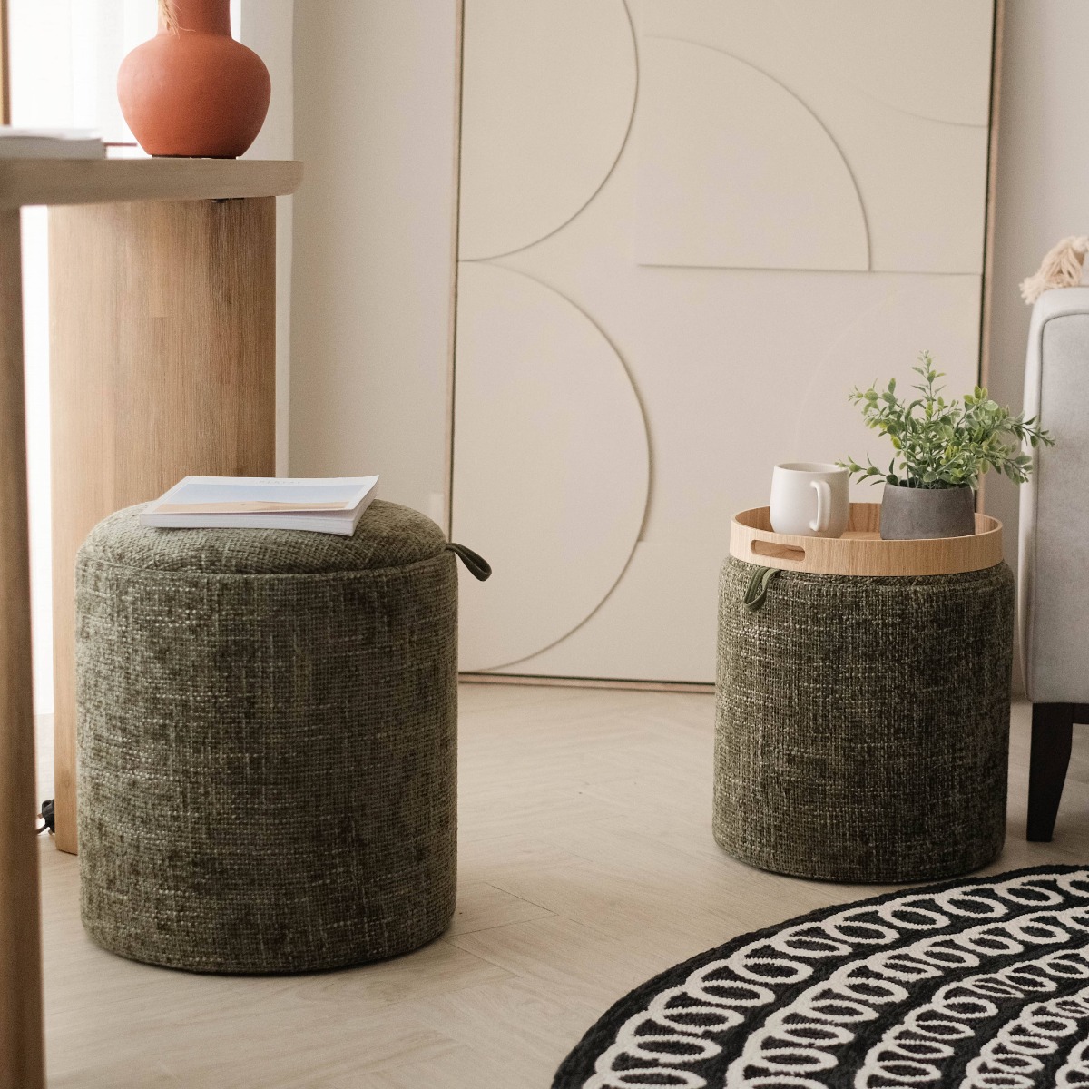 Chella Moss Green Storage Stool (Set of 2)