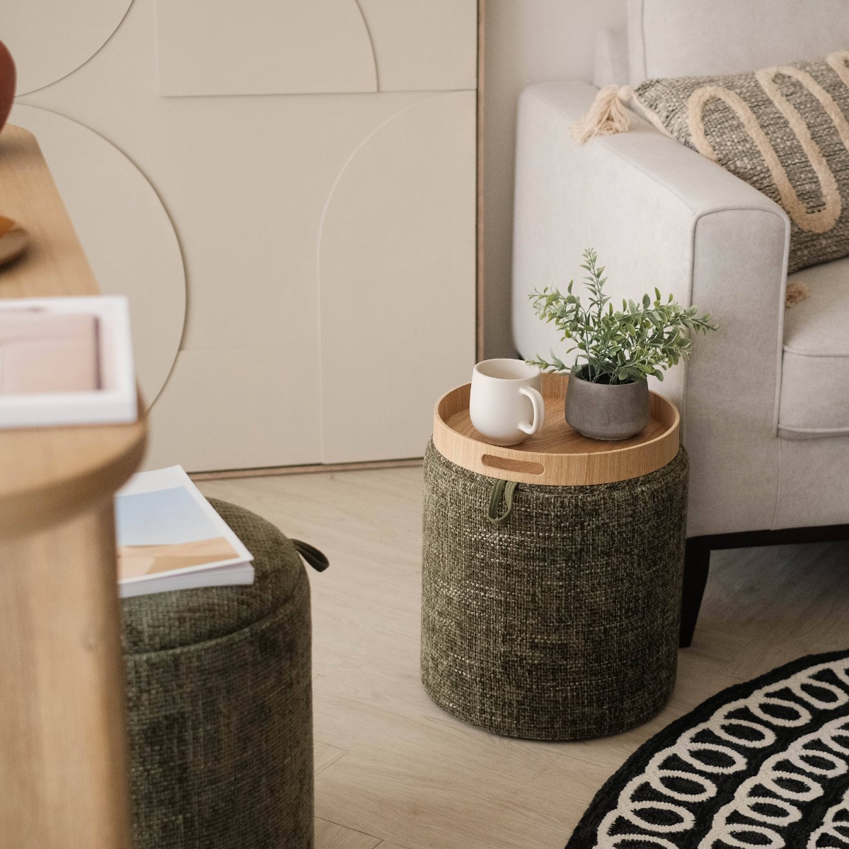 Chella Moss Green Storage Stool (Set of 2)