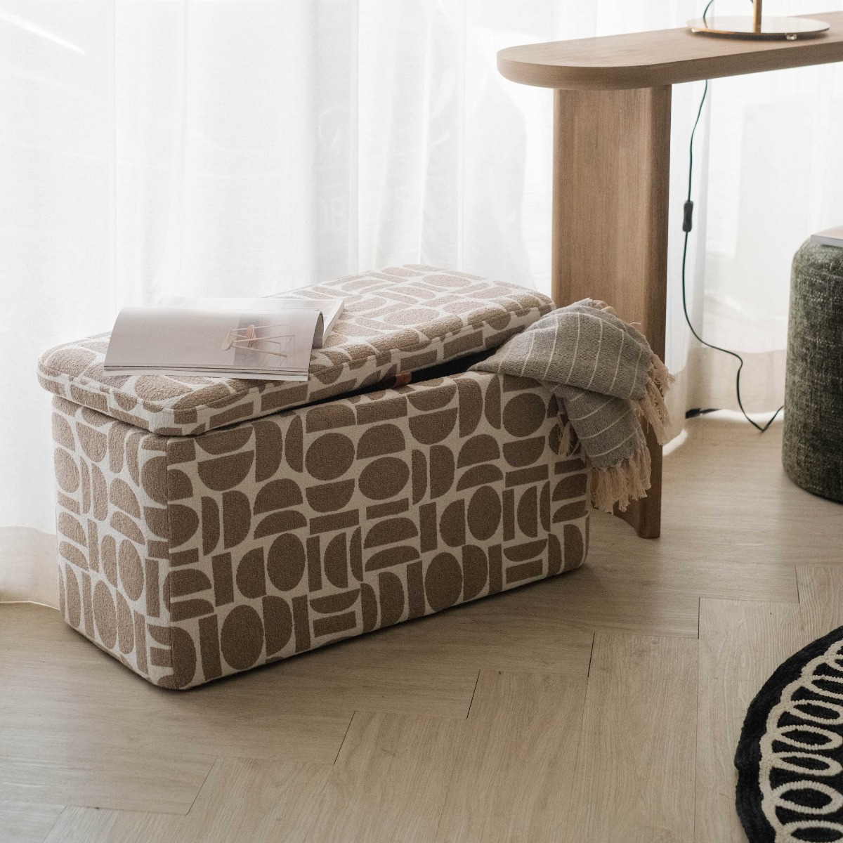 Jose Jacquard Khaki Storage Wide Stool