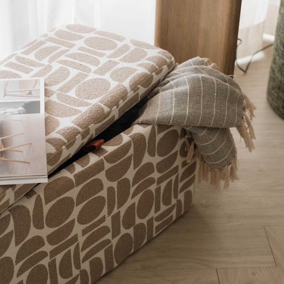 Jose Jacquard Khaki Storage Wide Stool
