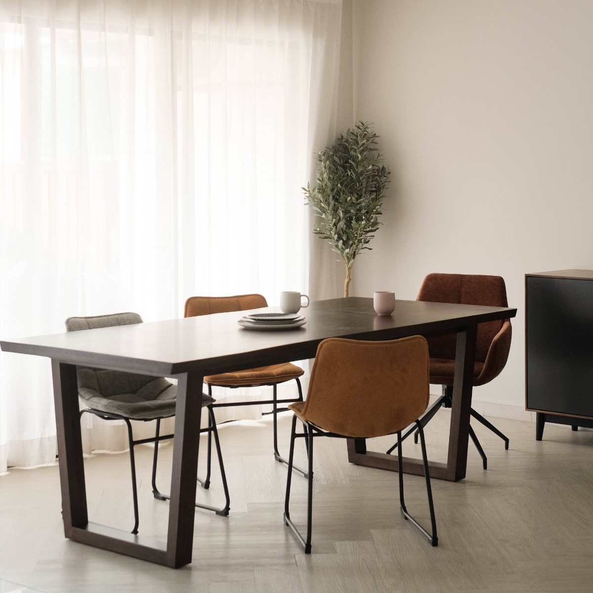 Madeline Cedar Brown Faux Live Edge Dining Table 210cm