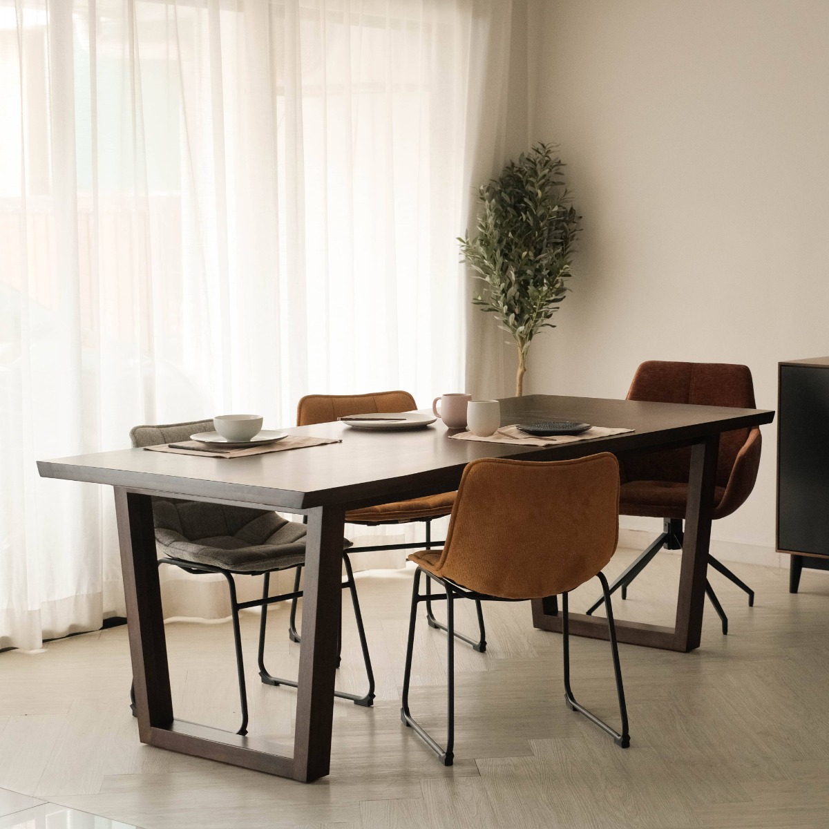 Madeline Cedar Brown Faux Live Edge Dining Table 210cm