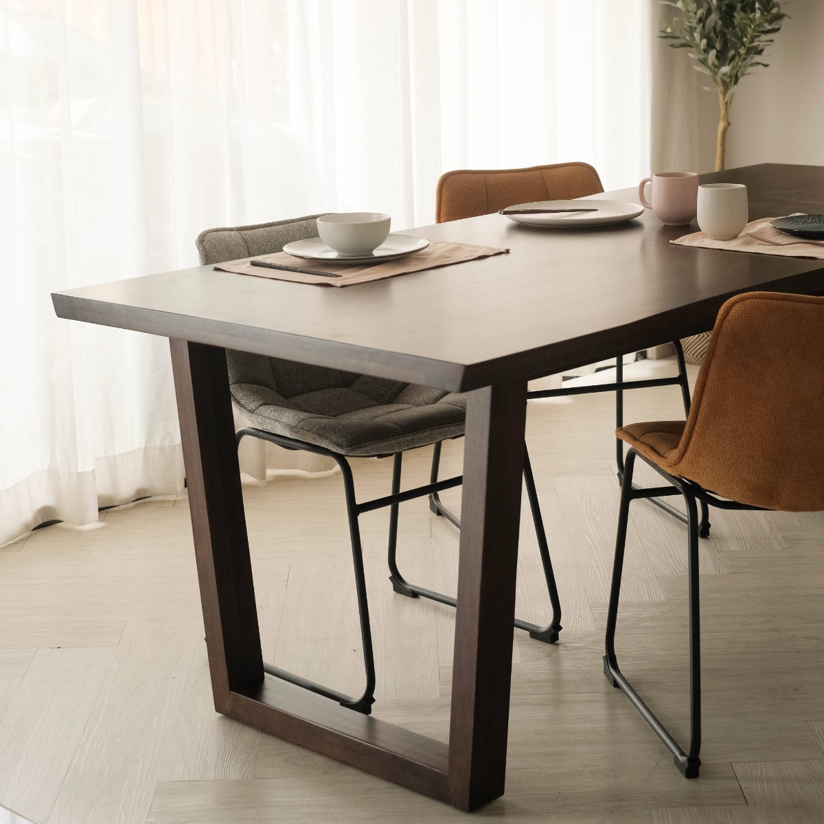 Madeline Cedar Brown Faux Live Edge Dining Table 210cm