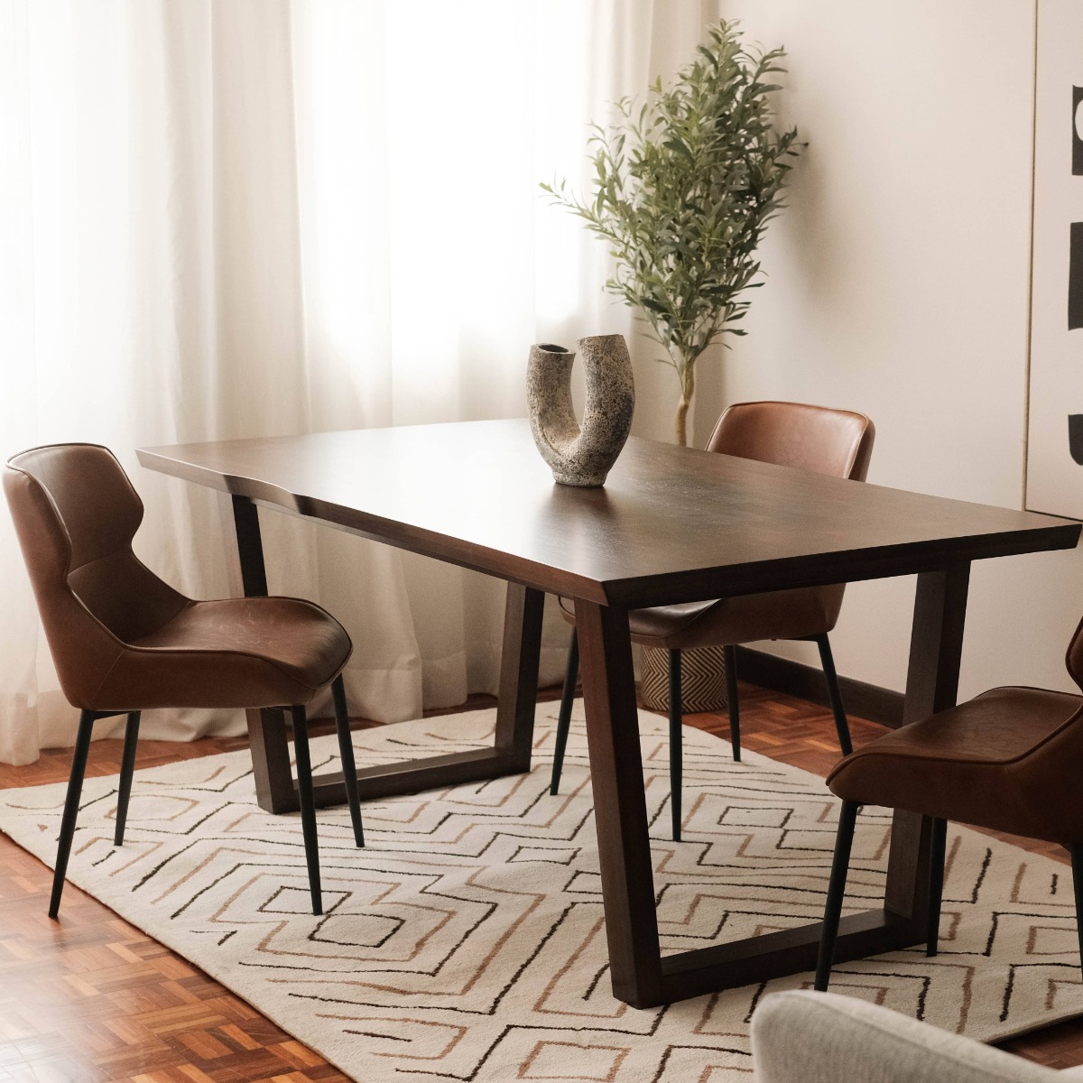 Madeline Cedar Brown Faux Live Edge Dining Table 180cm