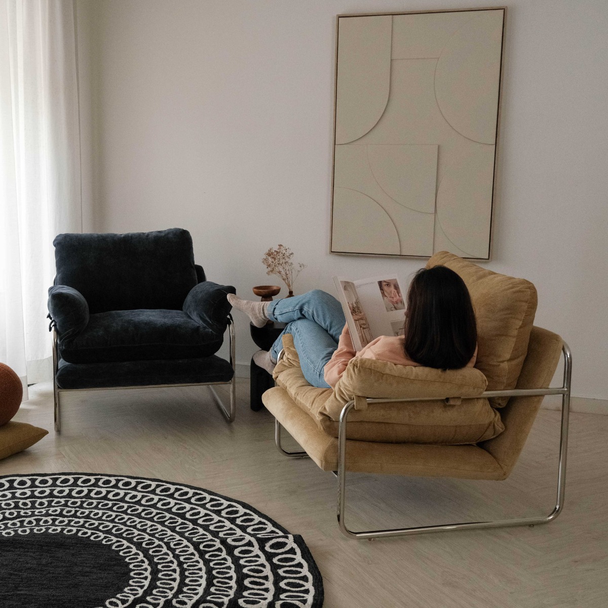 Julius Mid Century Midnight Blue Lounge Chair