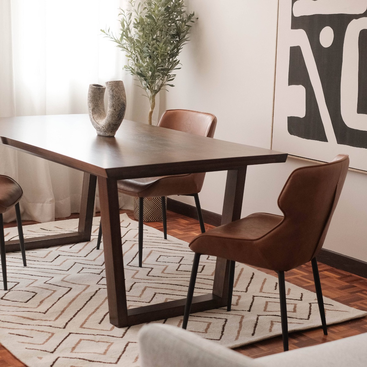 Madeline Cedar Brown Faux Live Edge Dining Table 180cm