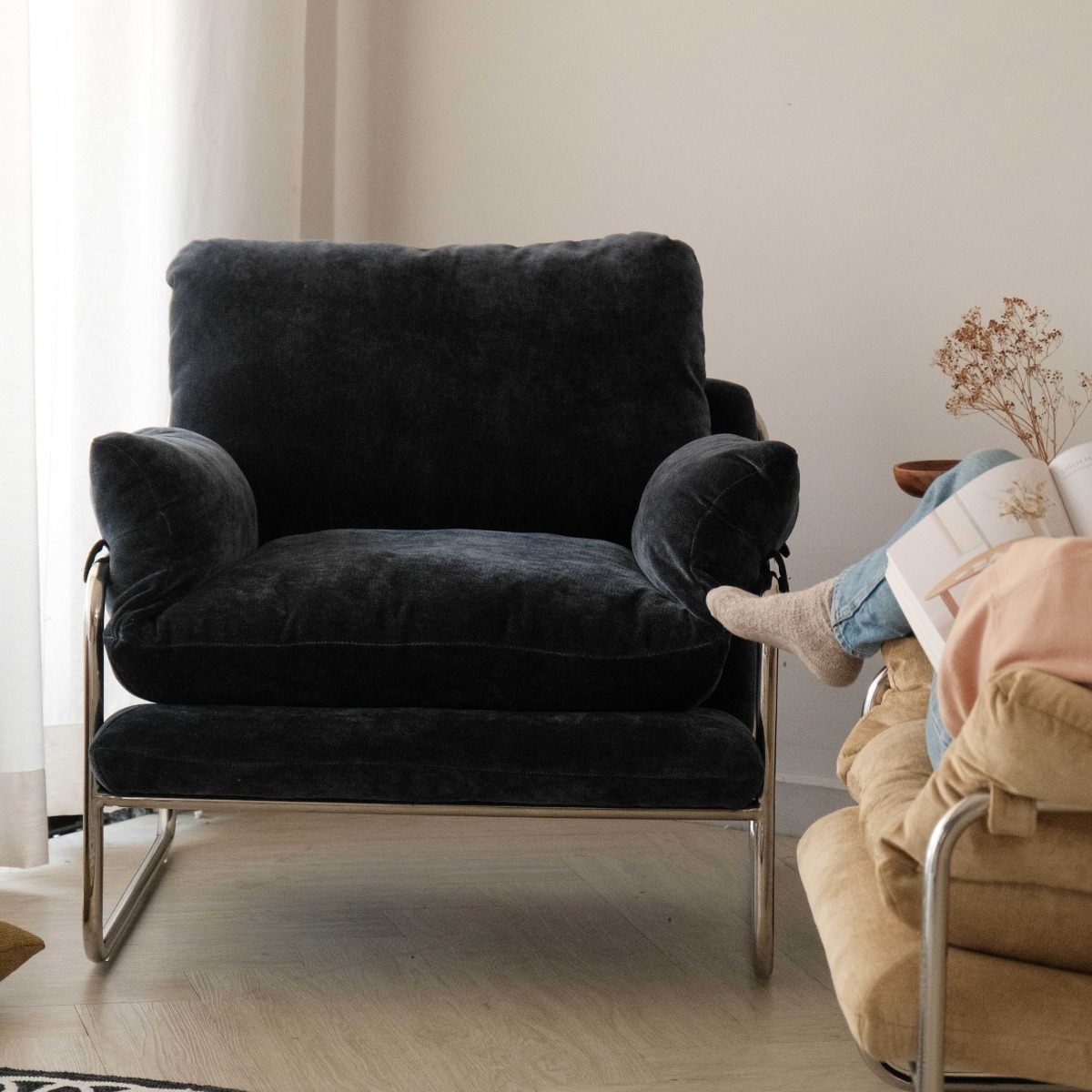 Julius Mid Century Midnight Blue Lounge Chair
