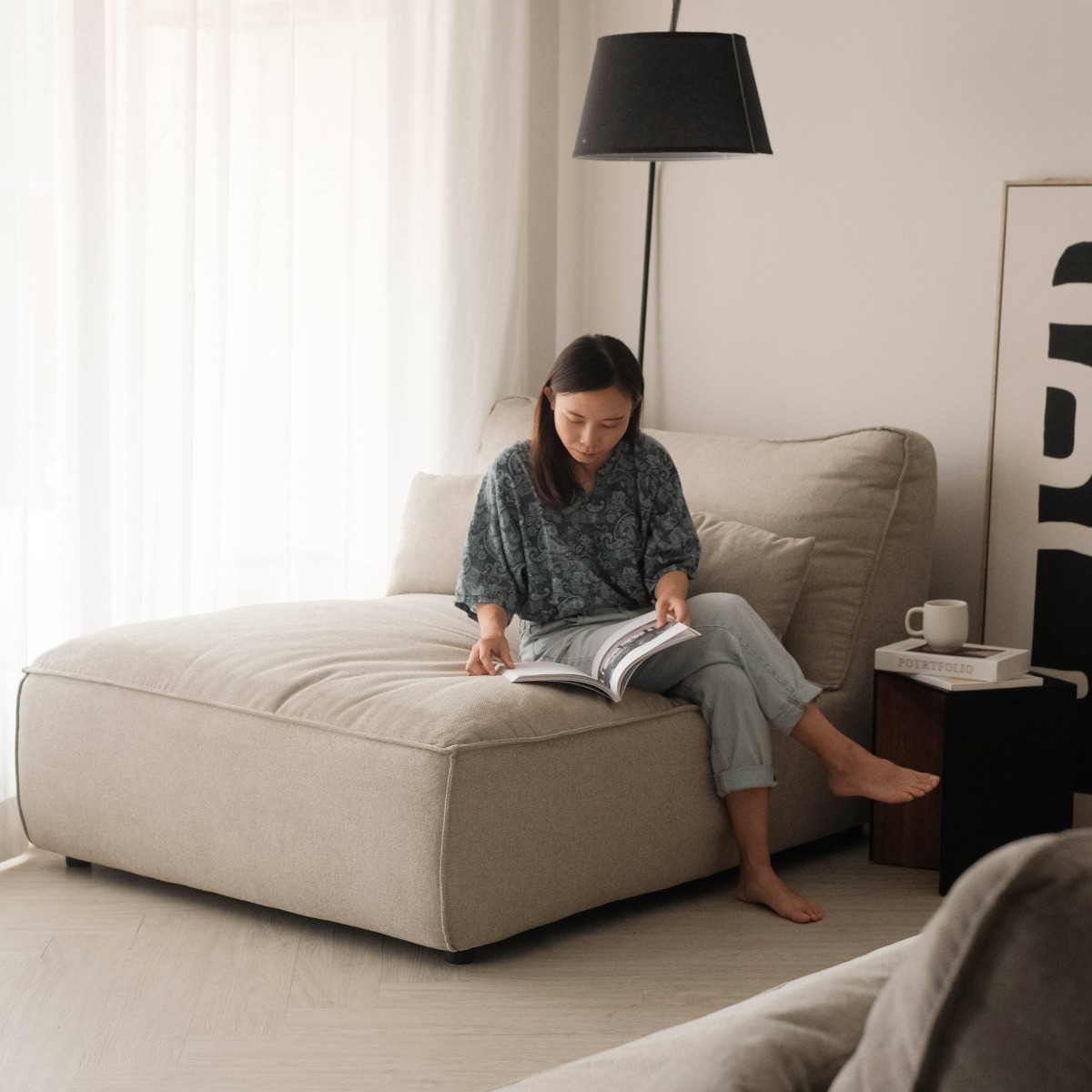 Daphne Stone Grey Double Armless Chaise Sofa
