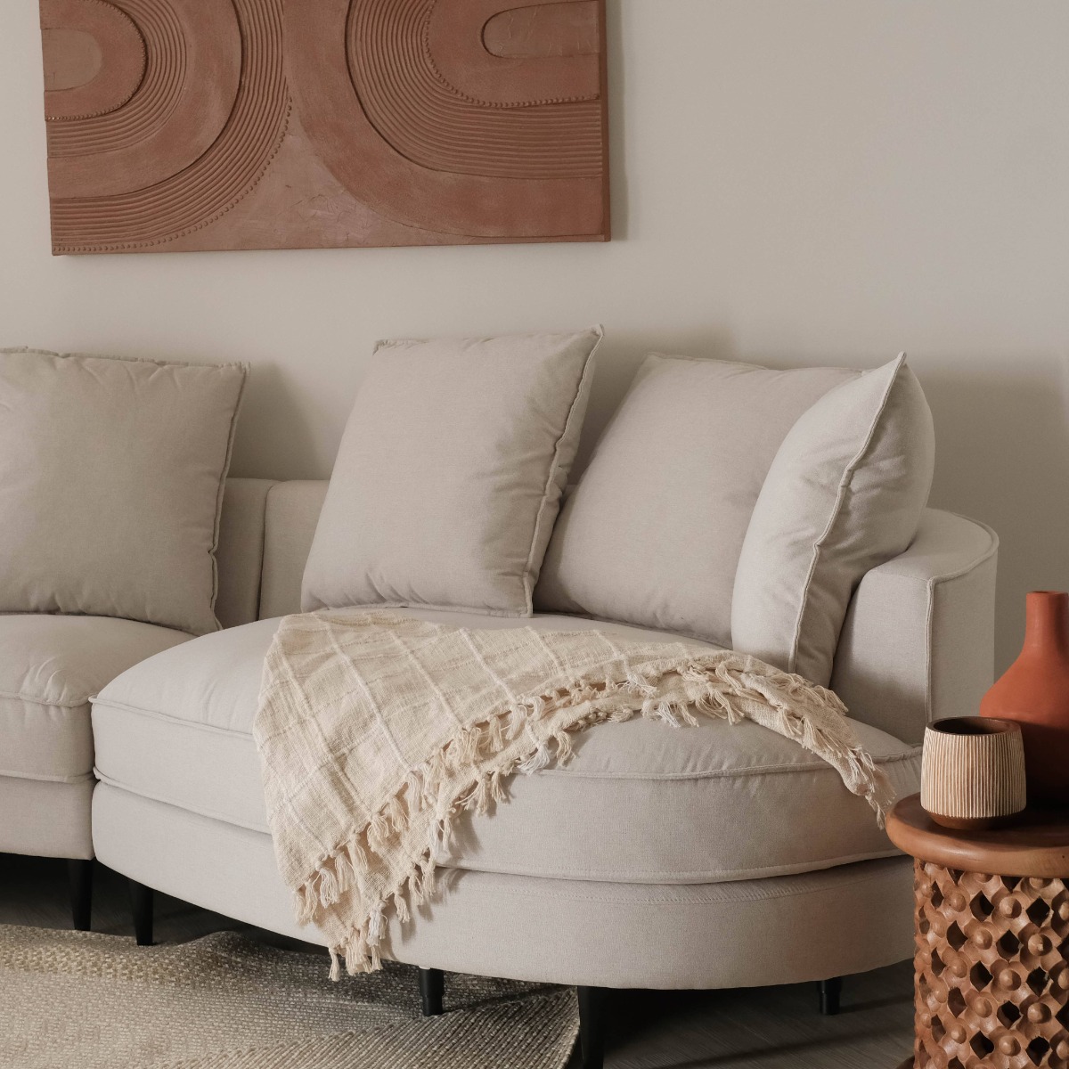 Stephie Oatmeal Curve Chaise Left Sectional Sofa