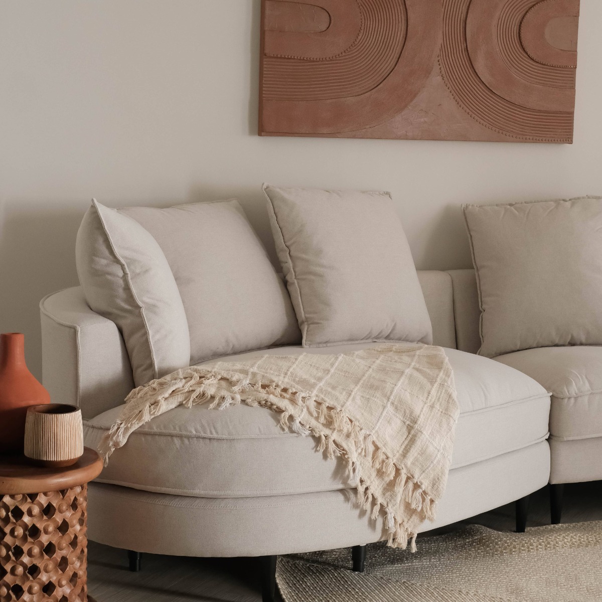 Stephie Oatmeal Curve Chaise Right Sectional Sofa
