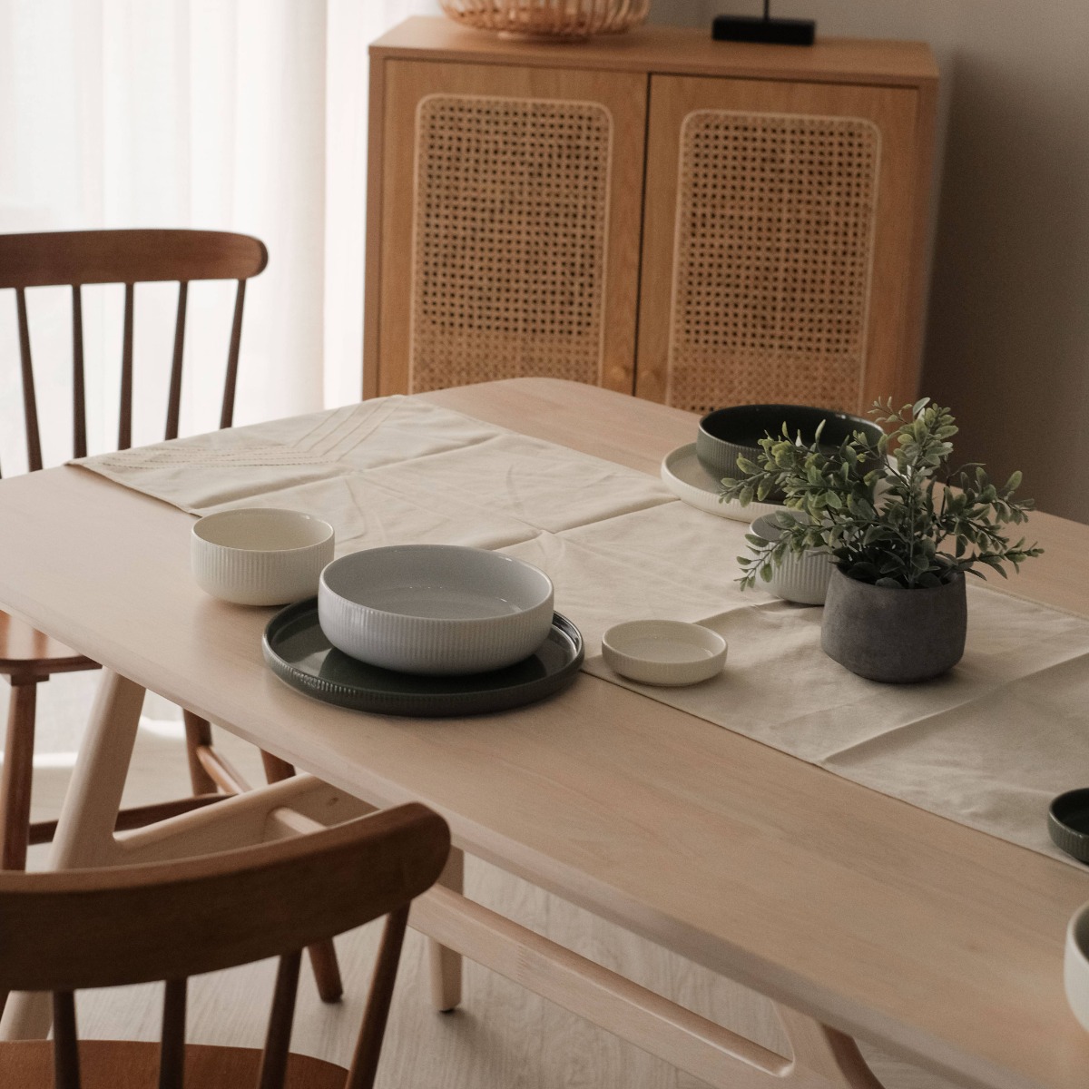 Stitch Cotton Table Runner 40x200cm Ivory White