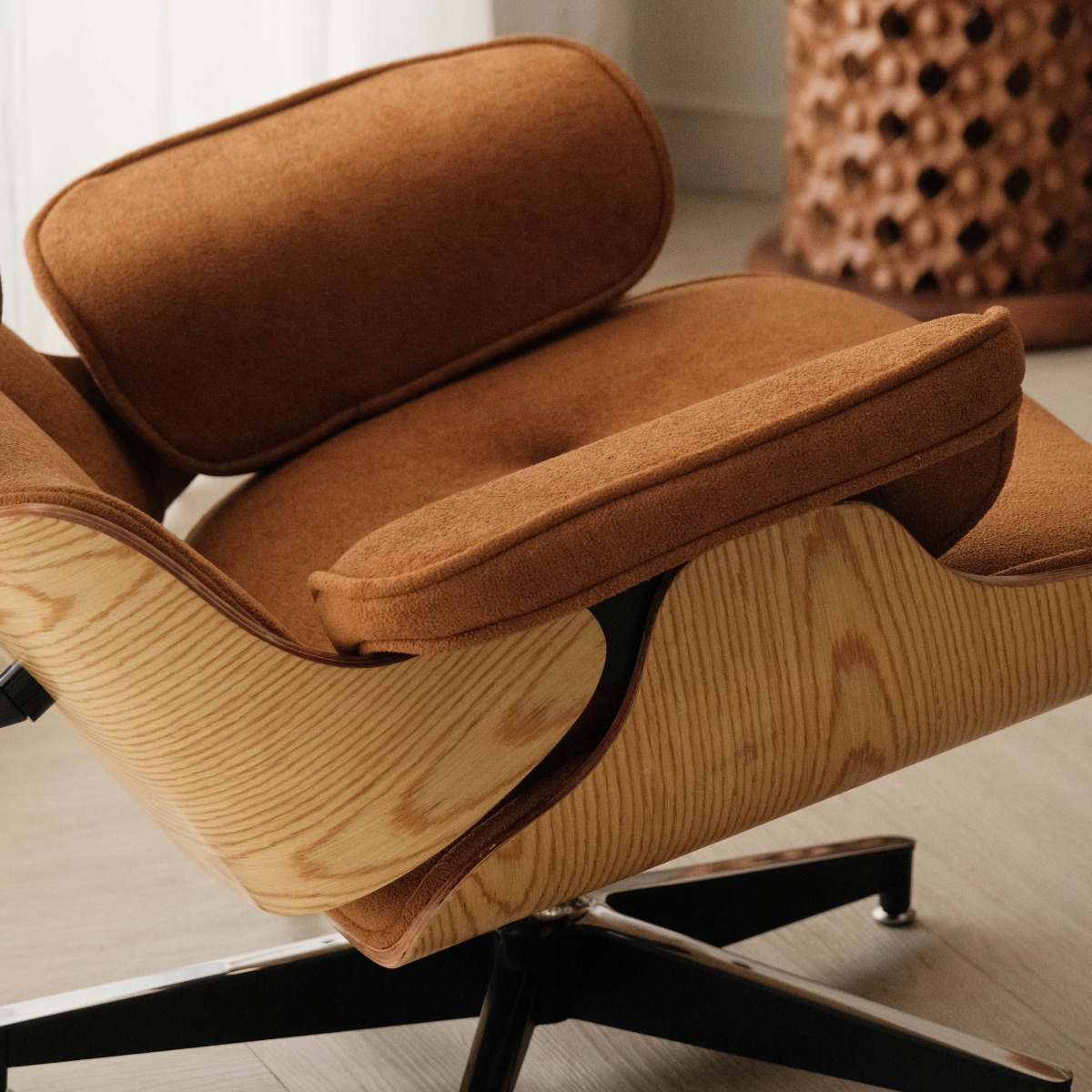 Replica Eames Lounge Chair with Ottoman - Oak & Camel Brown