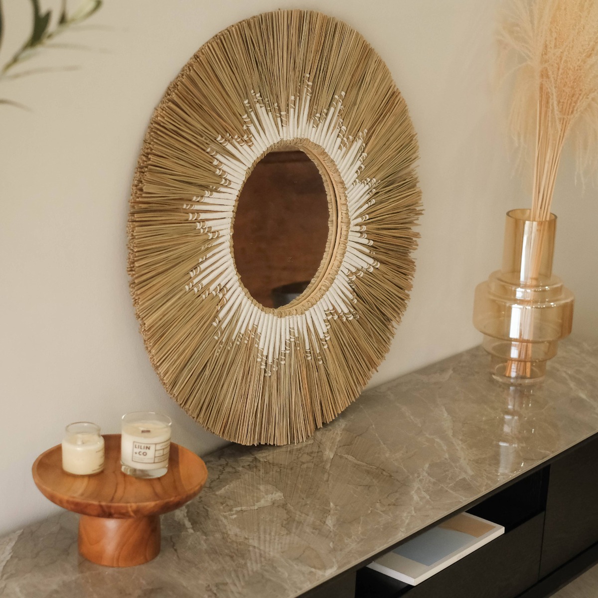 Lyla Natural Mendong Round Mirror