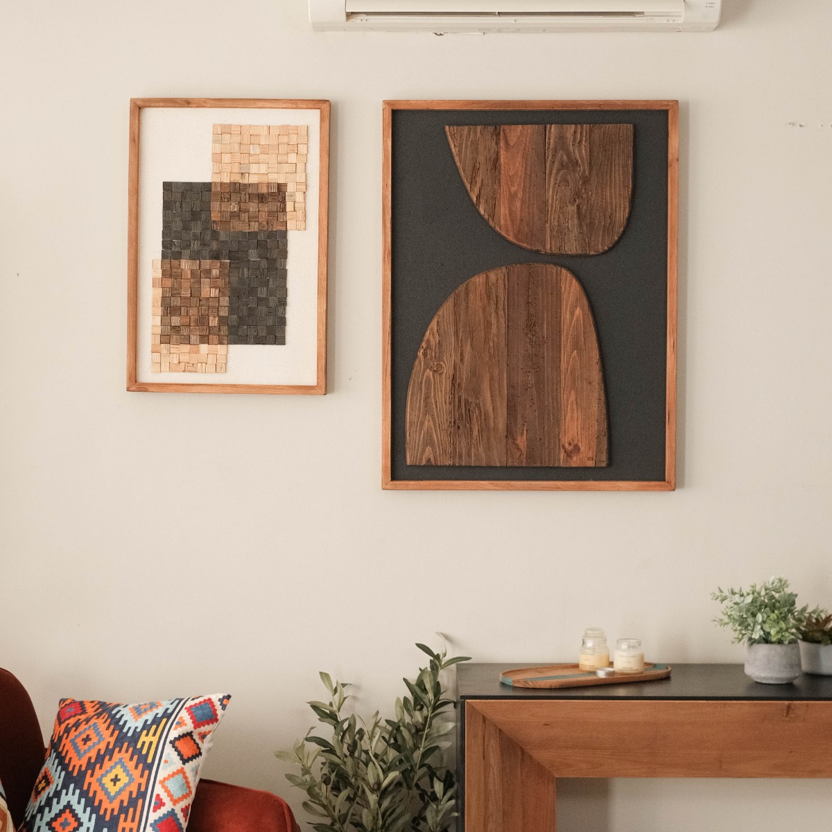 Reclaimed Wood Blocks Wall Art 42x62cm - White