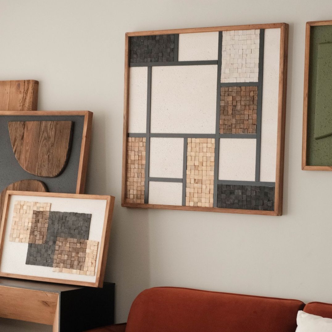 Reclaimed Wood Blocks Wall Art 82x82cm - White