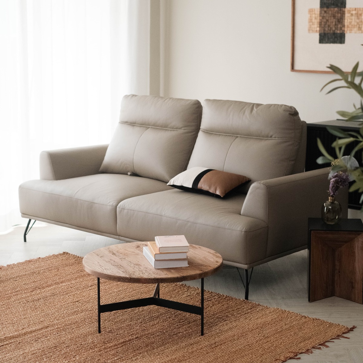 Maila Leather 3 Seater Sofa With Adjustable Back