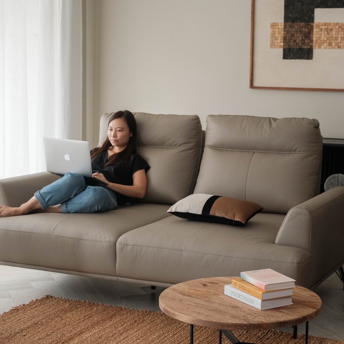 Maila Leather 3 Seater Sofa With Adjustable Back