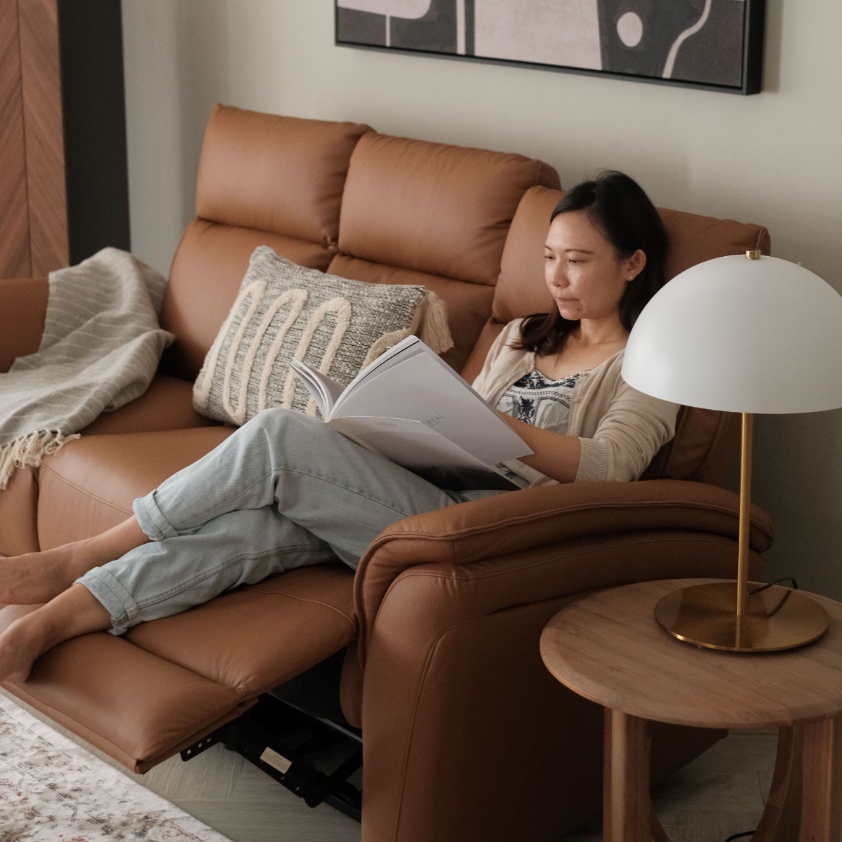 Millie Persimmon 3 Seater Leather Power Reclining Sofa