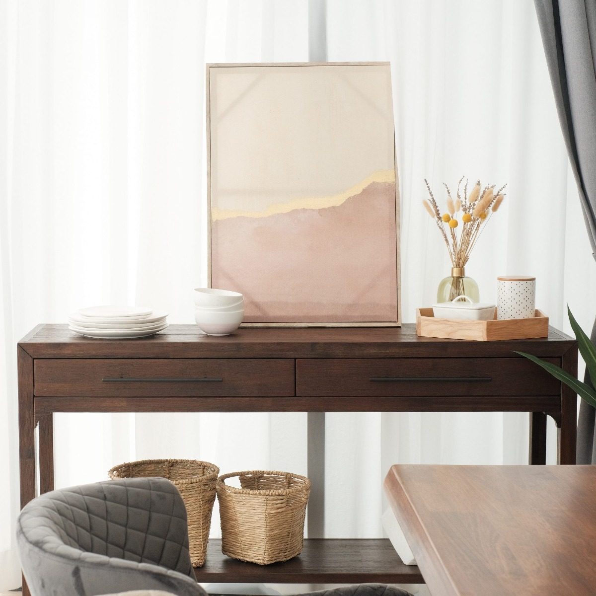 Ming Coffee Brown 2 Drawers Console Table