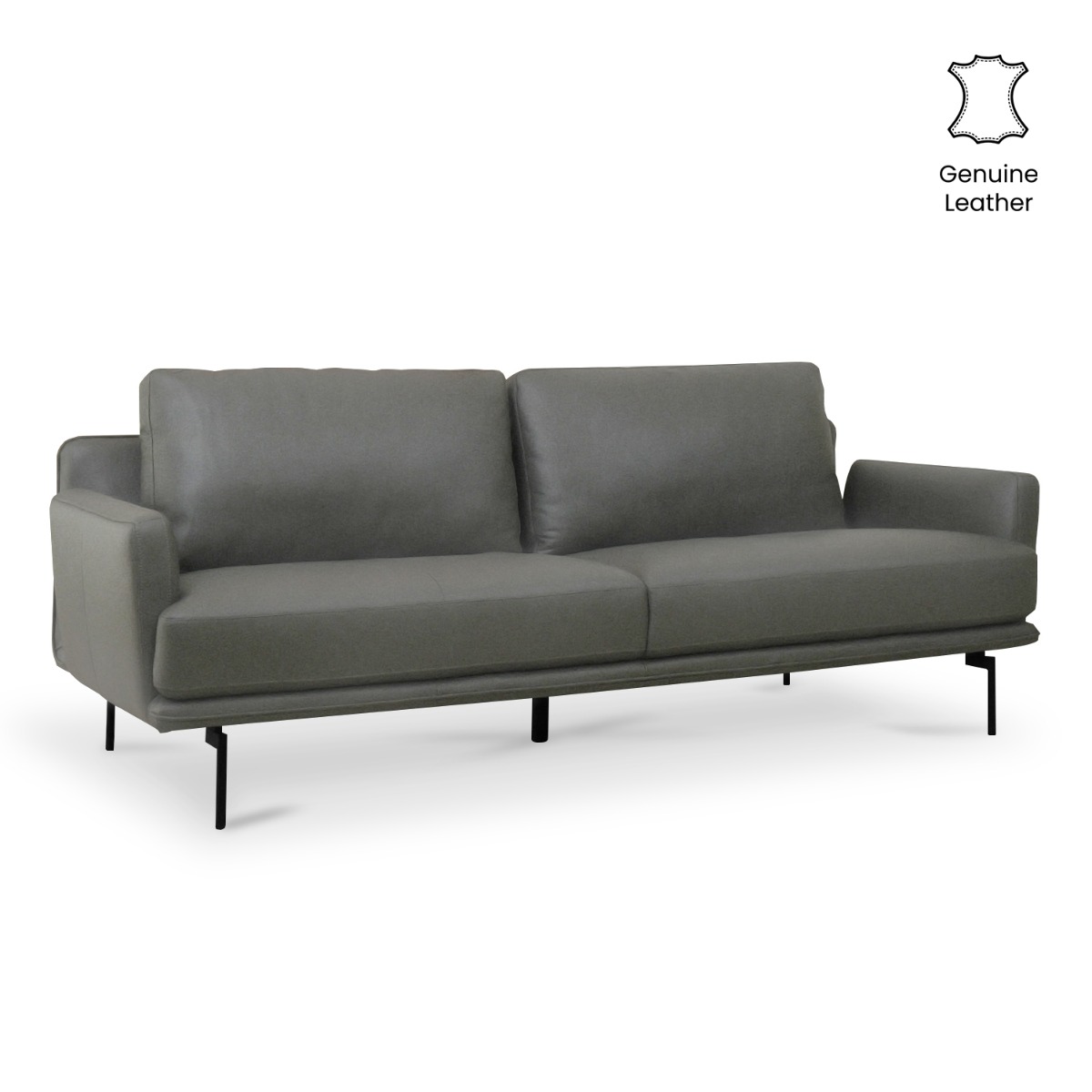 Karl Smoke Grey Full Leather 4 Seater Sofa