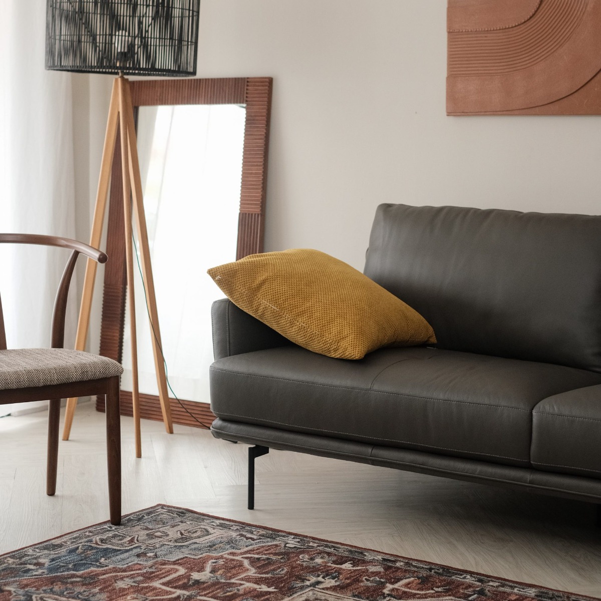 Karl Smoke Grey Full Leather 4 Seater Sofa