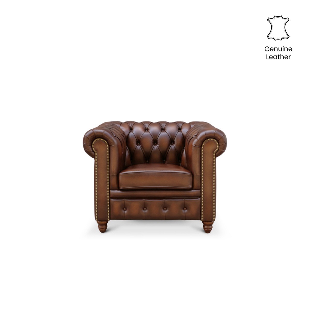 Kinsley Wash-Off Leather Chesterfield 1 Seater Sofa
