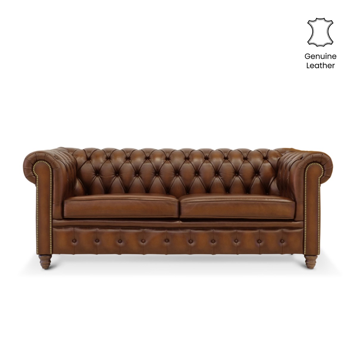 Kinsley Wash-Off Leather Chesterfield 3 Seater Sofa