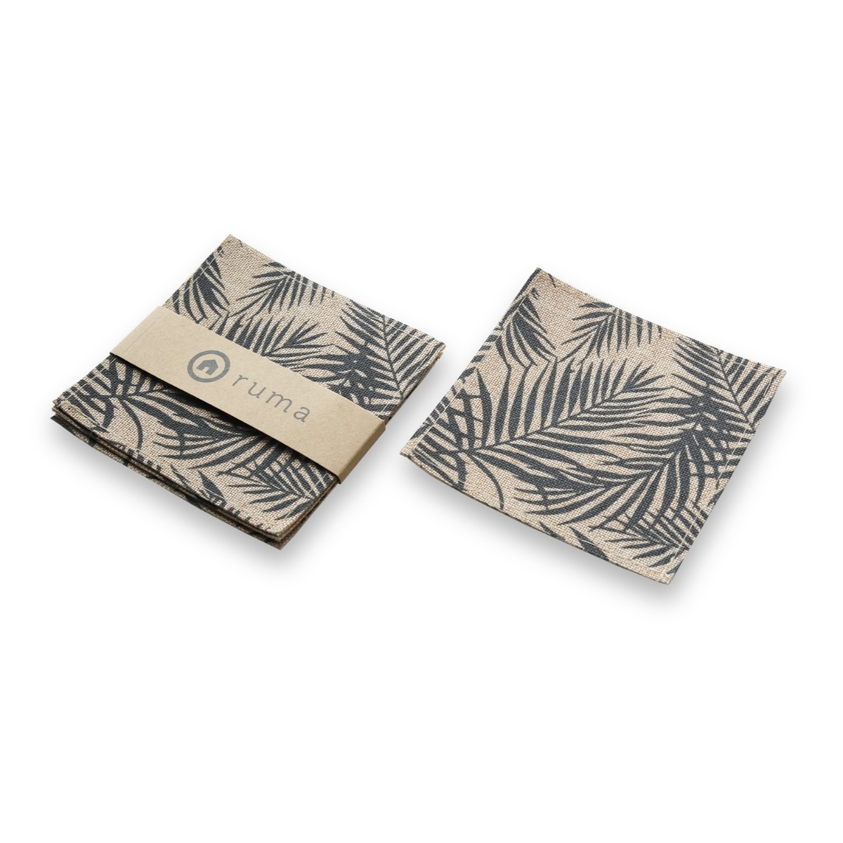Linen Printed Grey Palm Coaster (Set of 4)