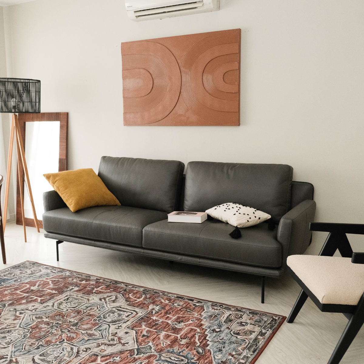 Karl Smoke Grey Full Leather 4 Seater Sofa