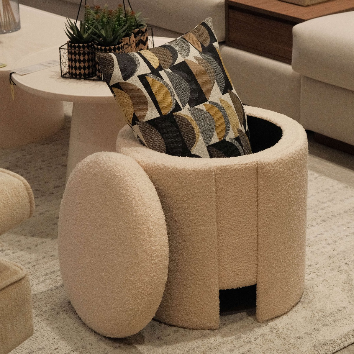 Pluto Teddy Light Beige Storage Stool