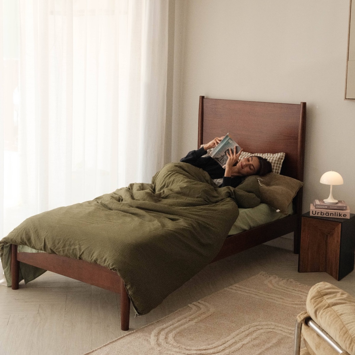 Emil Walnut Mid Century Single Bed