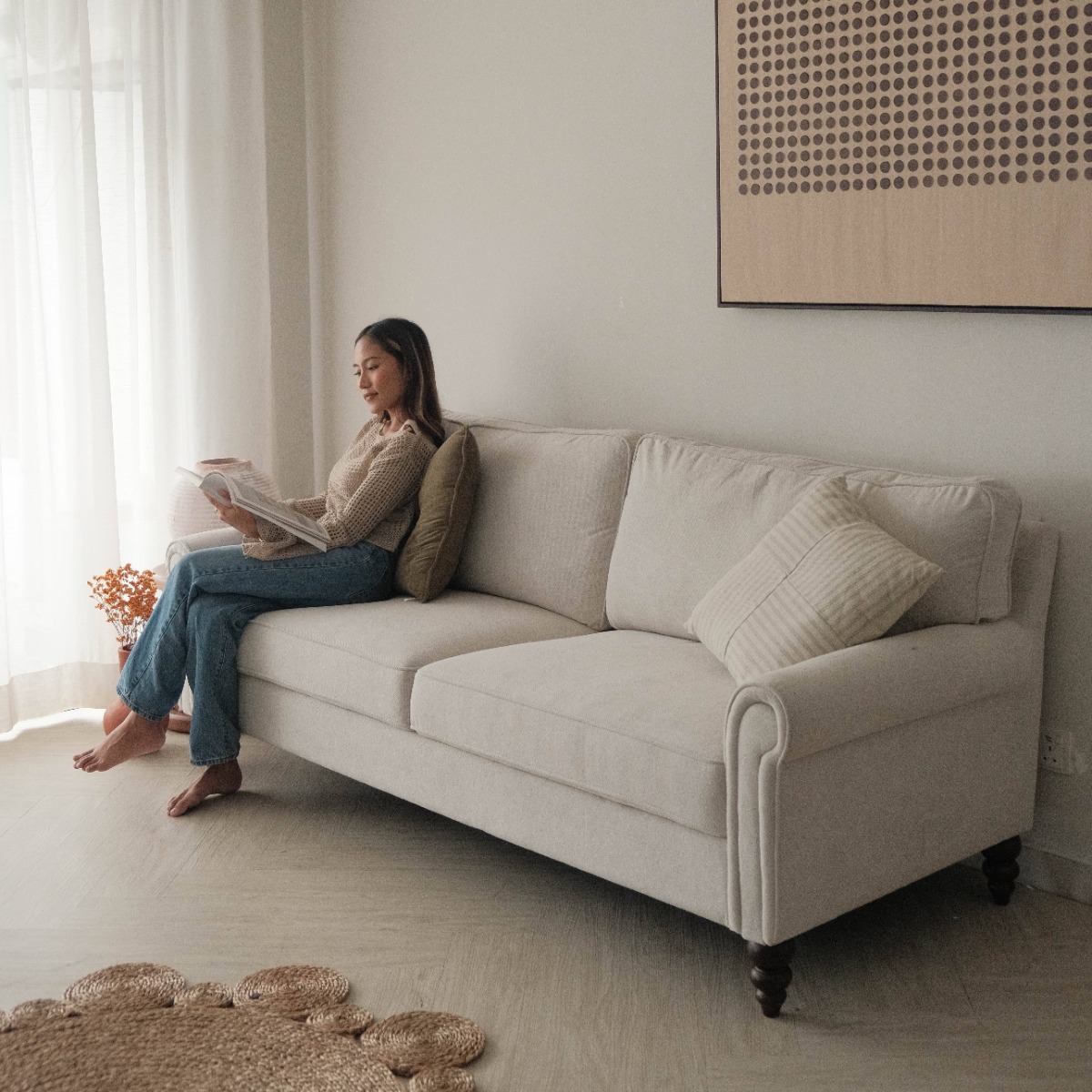 Naomi Chiffon Beige 3 Seater Sofa