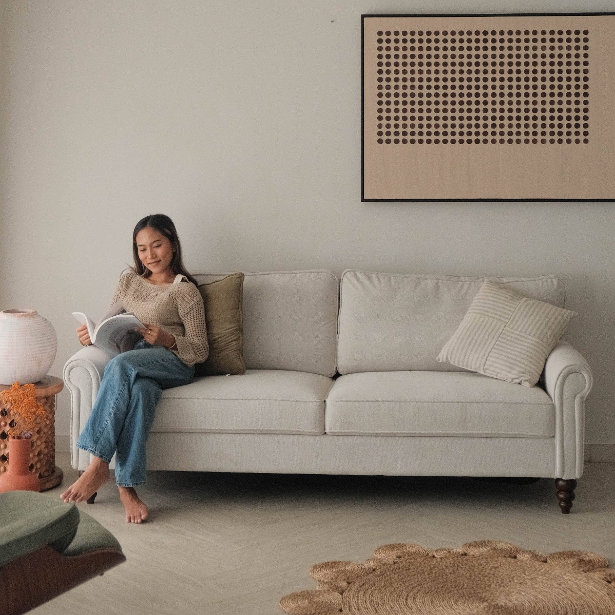 Naomi Chiffon Beige 3 Seater Sofa