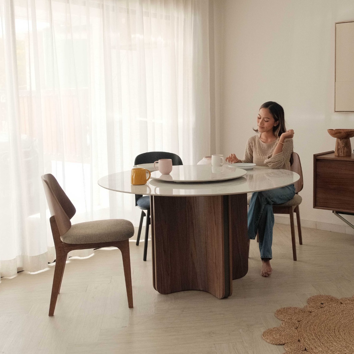 Atlas Ceramic Round Dining Table 135cm with Lazy Susan
