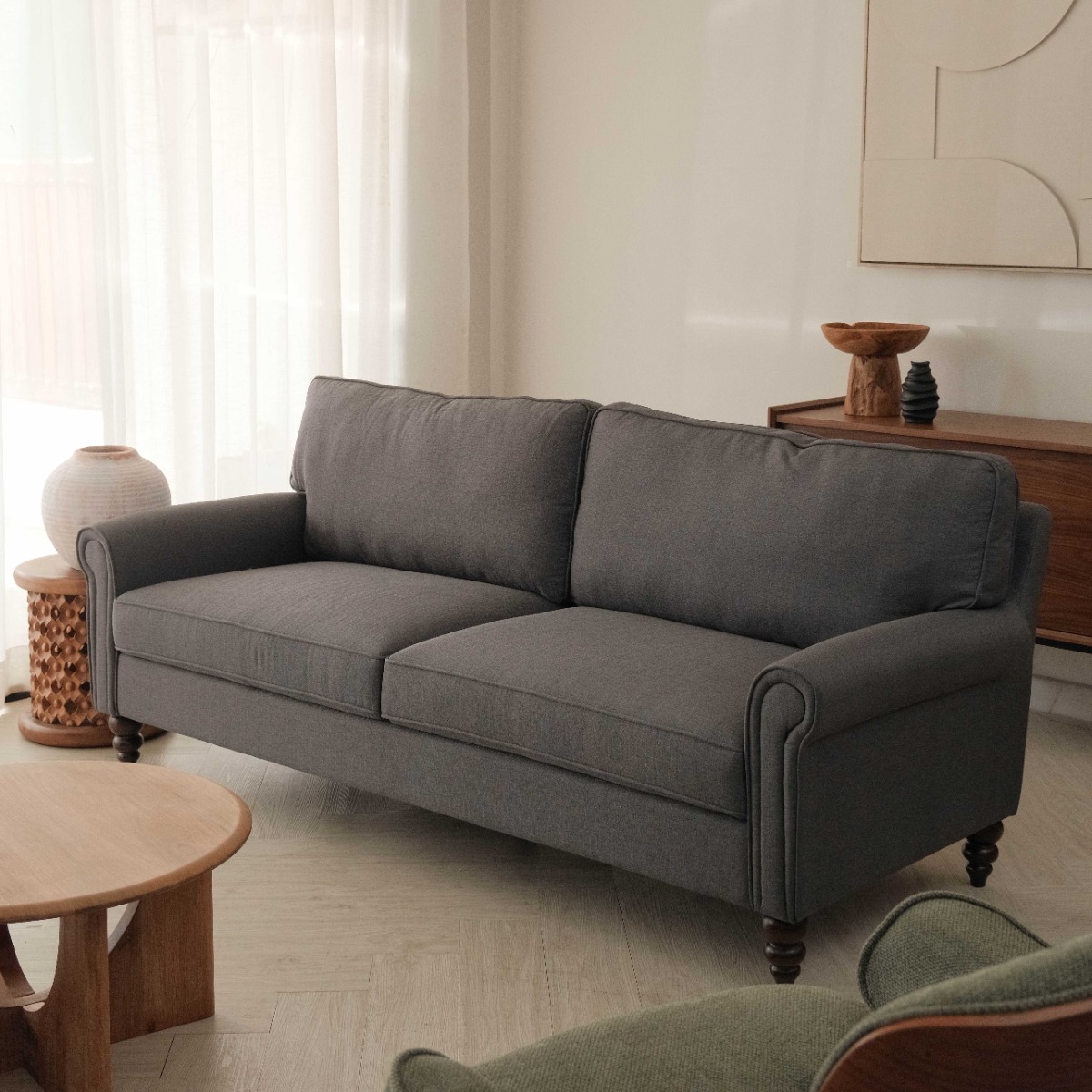 Naomi Pebble Grey 3 Seater Sofa