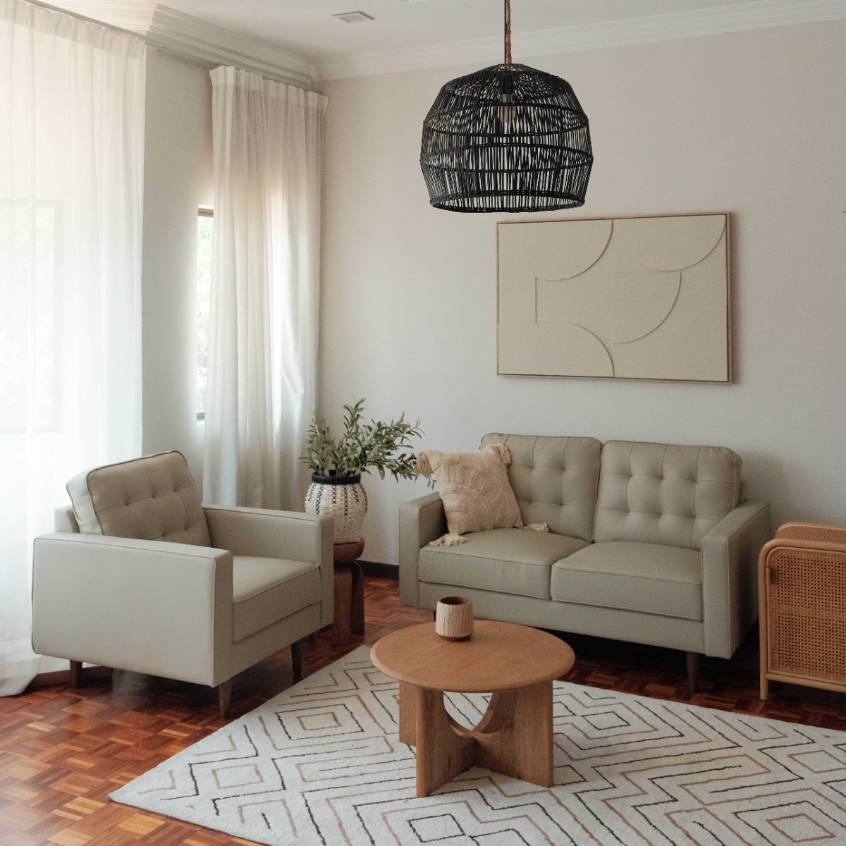 Jane Taupe Mid-Century 2 Seater Sofa