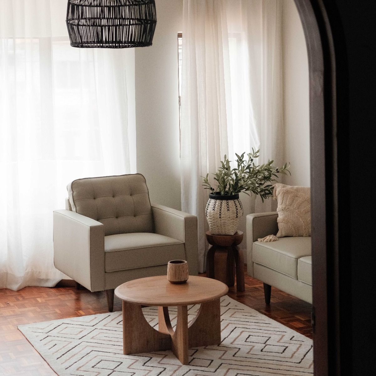 Jane Taupe Mid-Century 1 Seater Sofa
