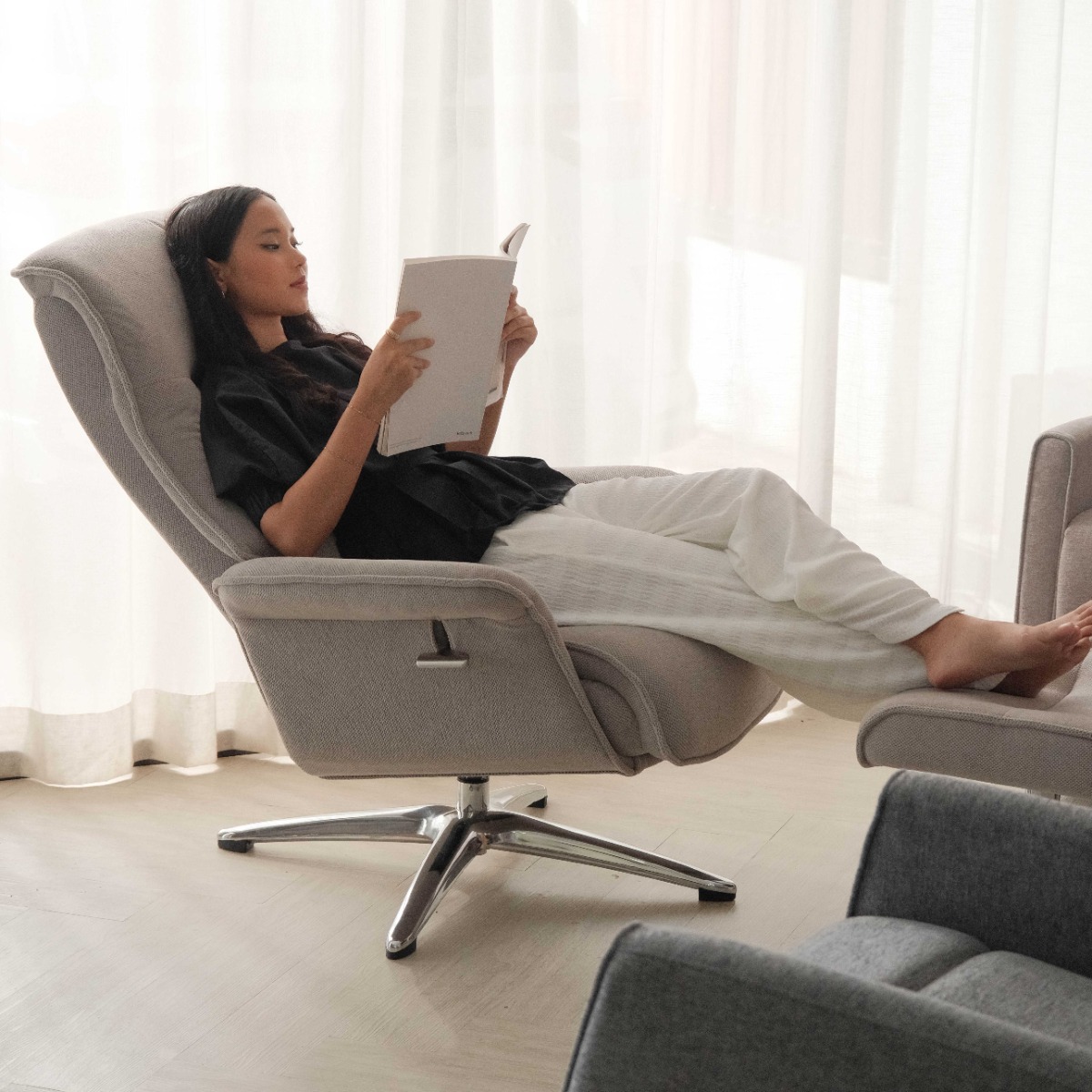 Zack Mist Grey Reclining Lounge Chair