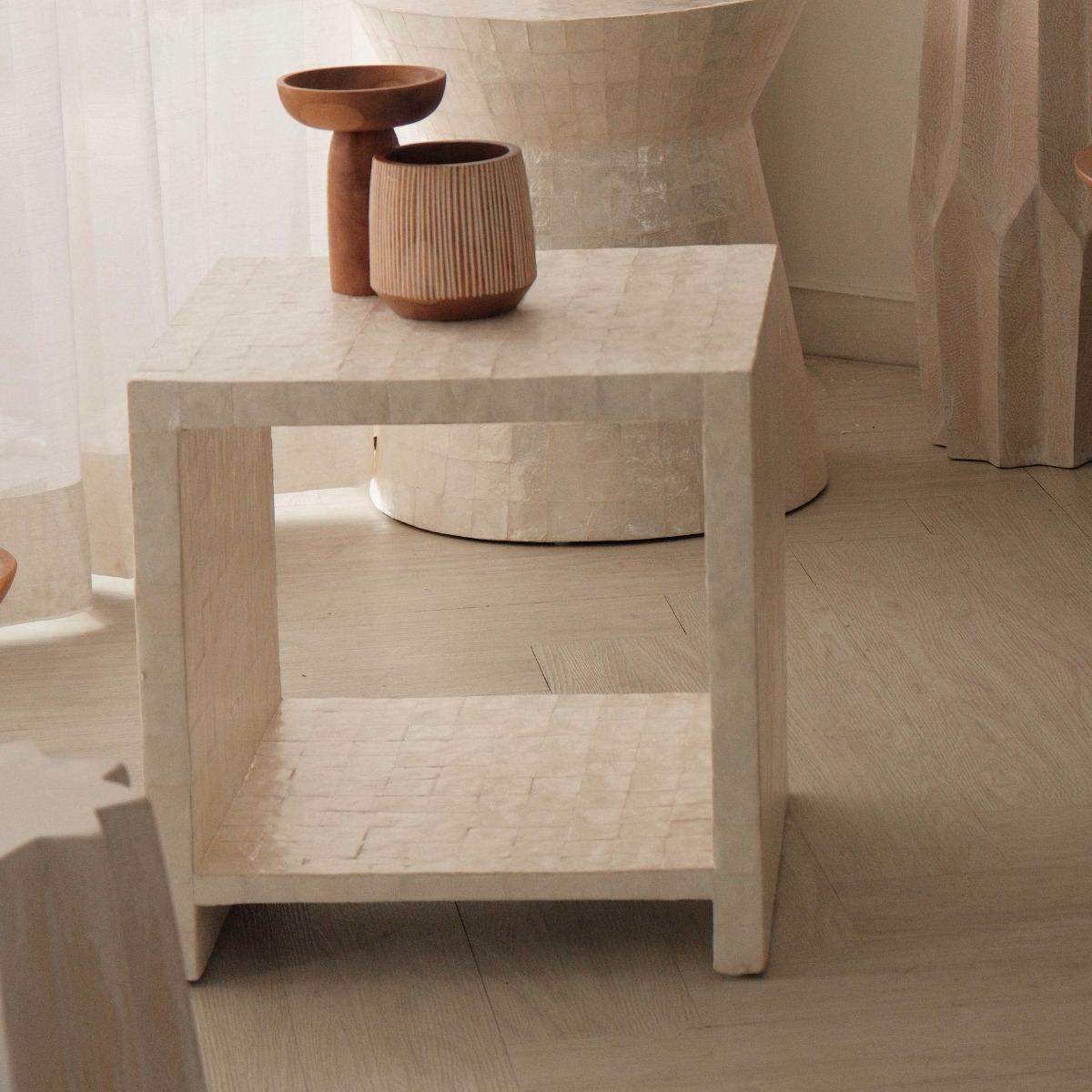 Bhavi Capiz White Side Table