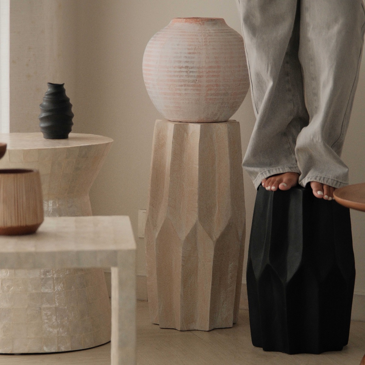 Bintang Ivory Tall Side Table
